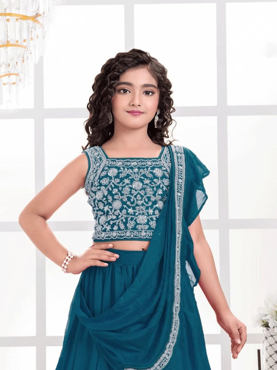 Rama Visitra Silk Embroidered Wedding Festival Party Lehengas Girls Wear