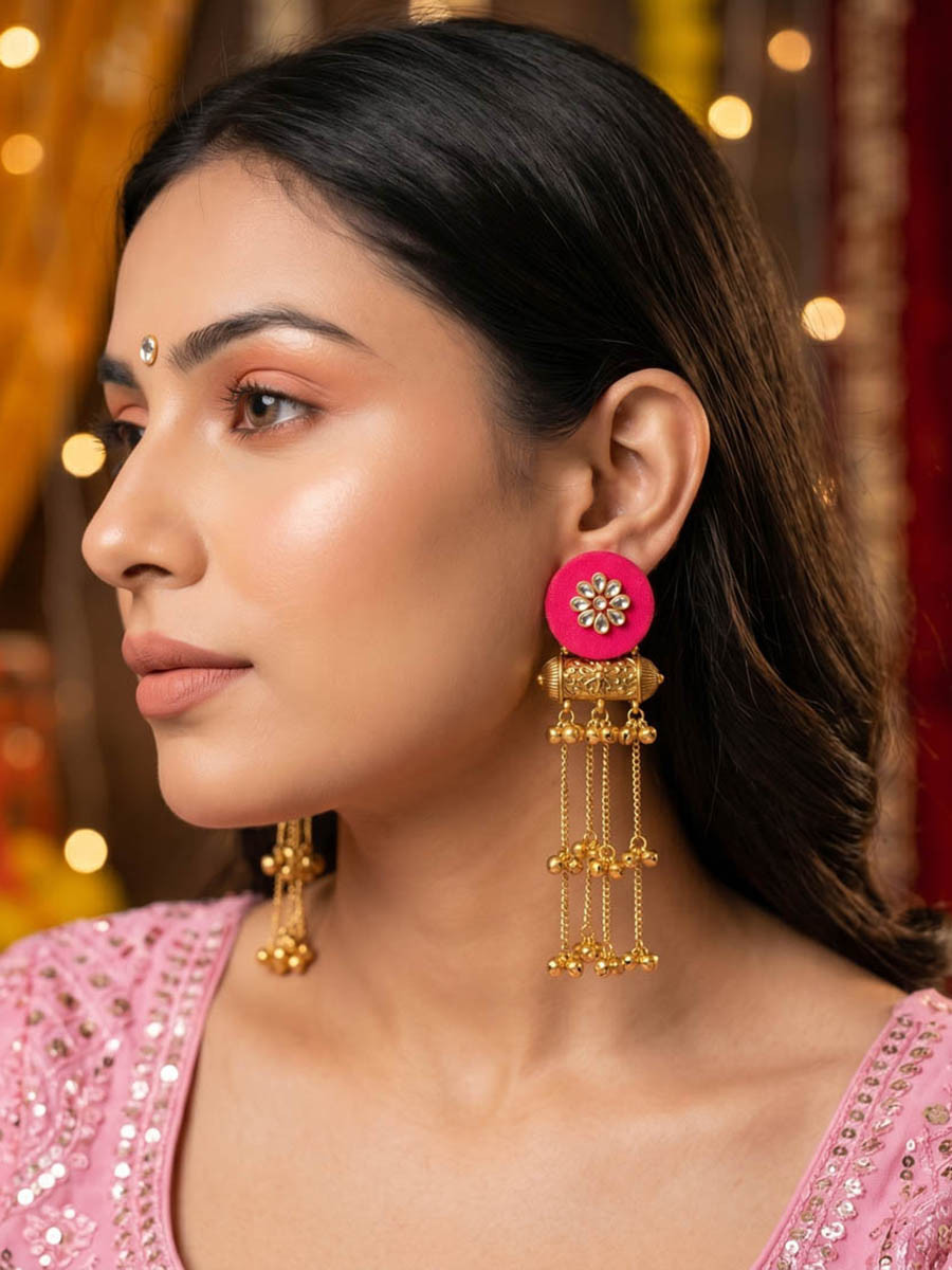 Rani Alloy Wedding Party Festival Wear Kundan Stone Earrings