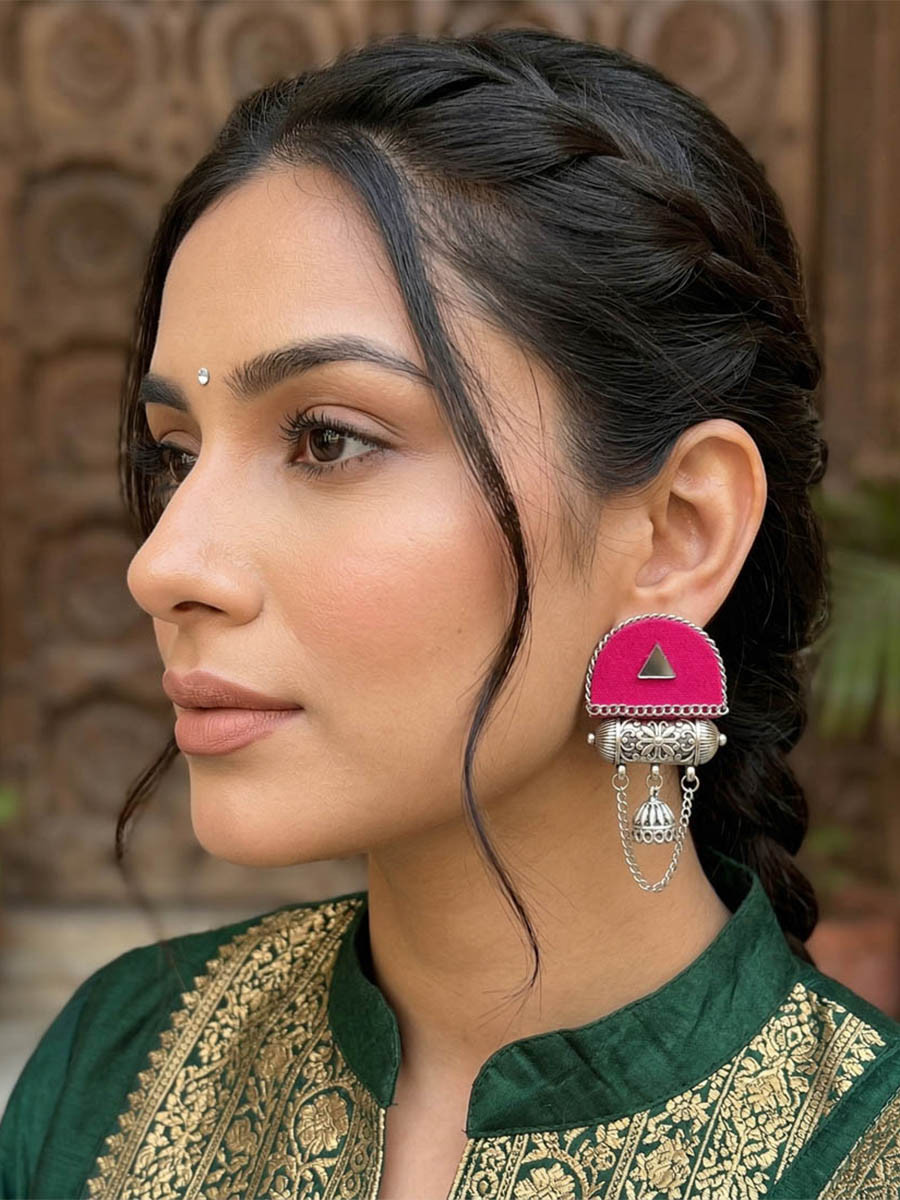 Rani Alloy Wedding Party Festival Wear Oxidised Stone Work Earrings