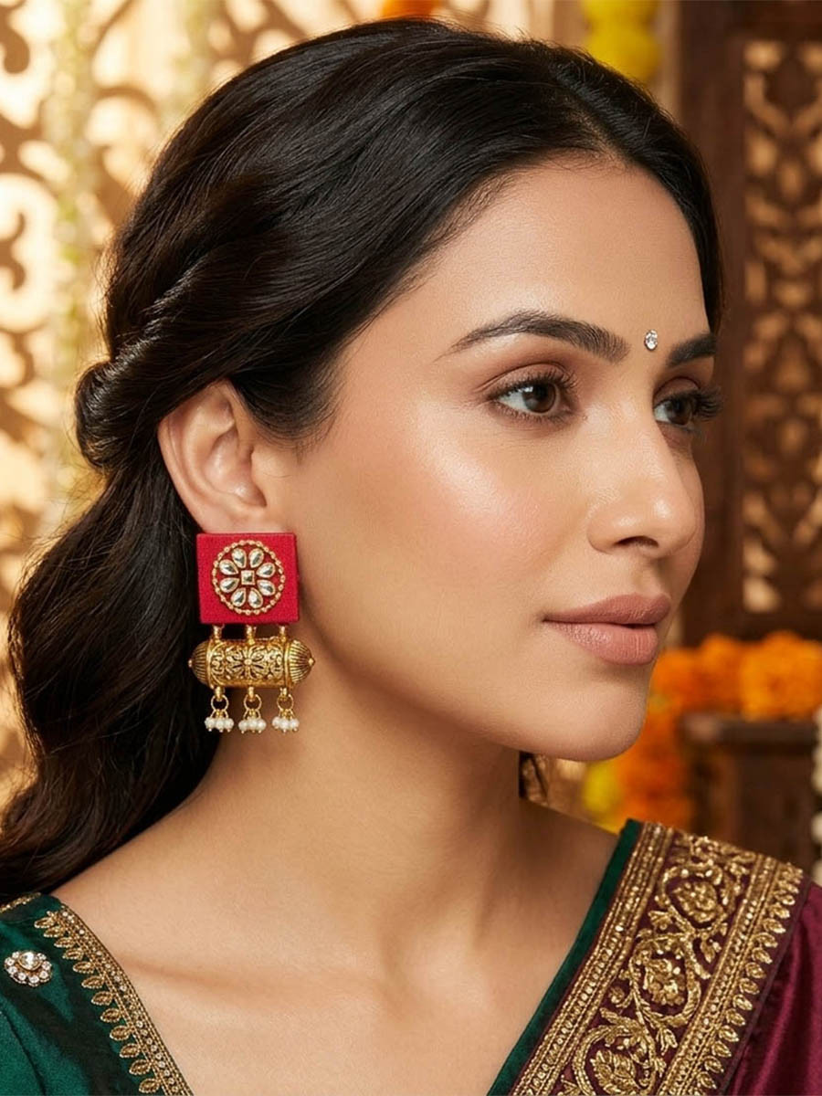 Rani Alloy Wedding Party Festival Wear Pearls Kundan Earrings