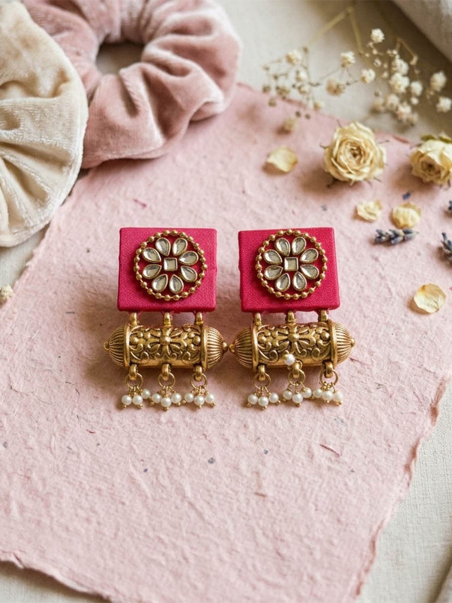 Rani Alloy Wedding Party Festival Wear Pearls Kundan Earrings