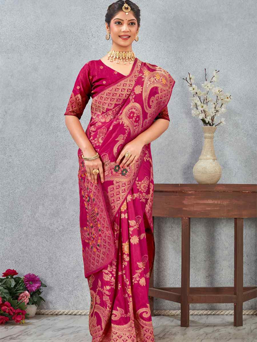 Rani Banarasi Silk Handwoven Traditional Casual Reception Festival Wedding Fancy Heavy Border Saree