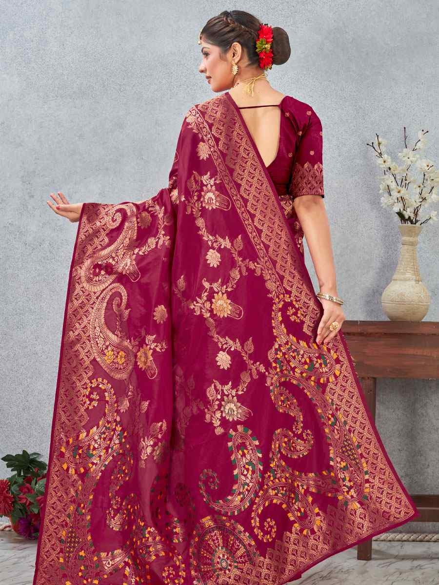 Rani Banarasi Silk Handwoven Traditional Casual Reception Festival Wedding Fancy Heavy Border Saree