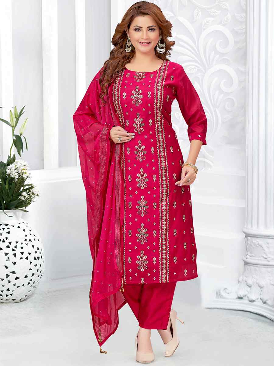 Rani Chanderi Silk Embroidered Festival Wedding Pant Salwar Kameez