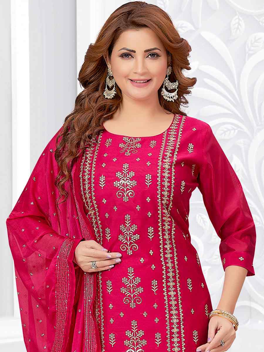 Rani Chanderi Silk Embroidered Festival Wedding Pant Salwar Kameez