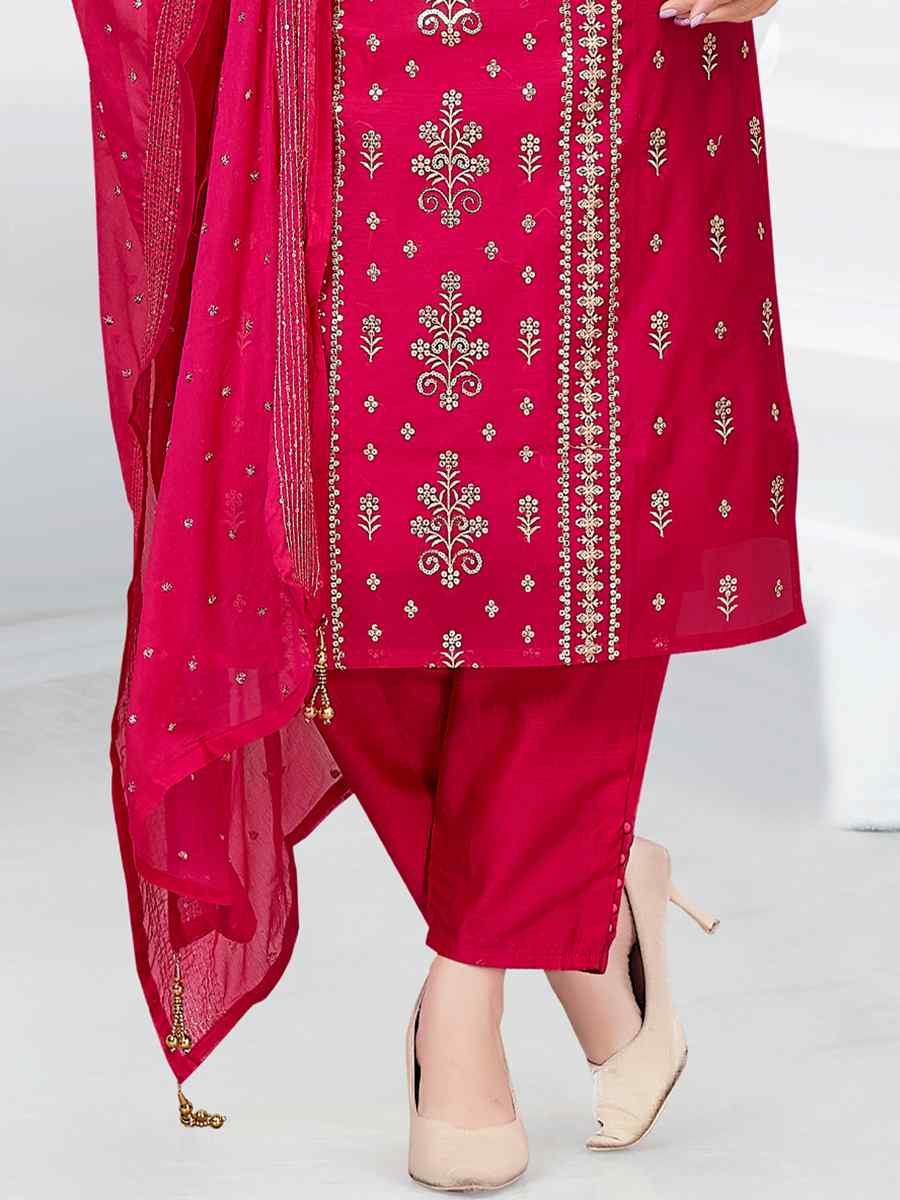 Rani Chanderi Silk Embroidered Festival Wedding Pant Salwar Kameez