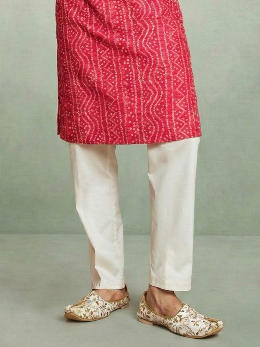 Rani Cotton  Bandhani Printed Wedding Festival Party Wear Casual Mens Kurta