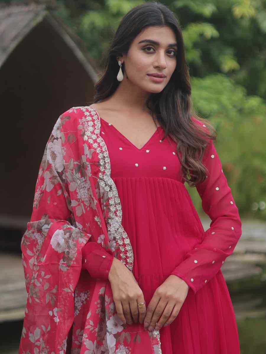 Rani Faux Blooming Embroidered Festival Casual Ready Anarkali Salwar Kameez