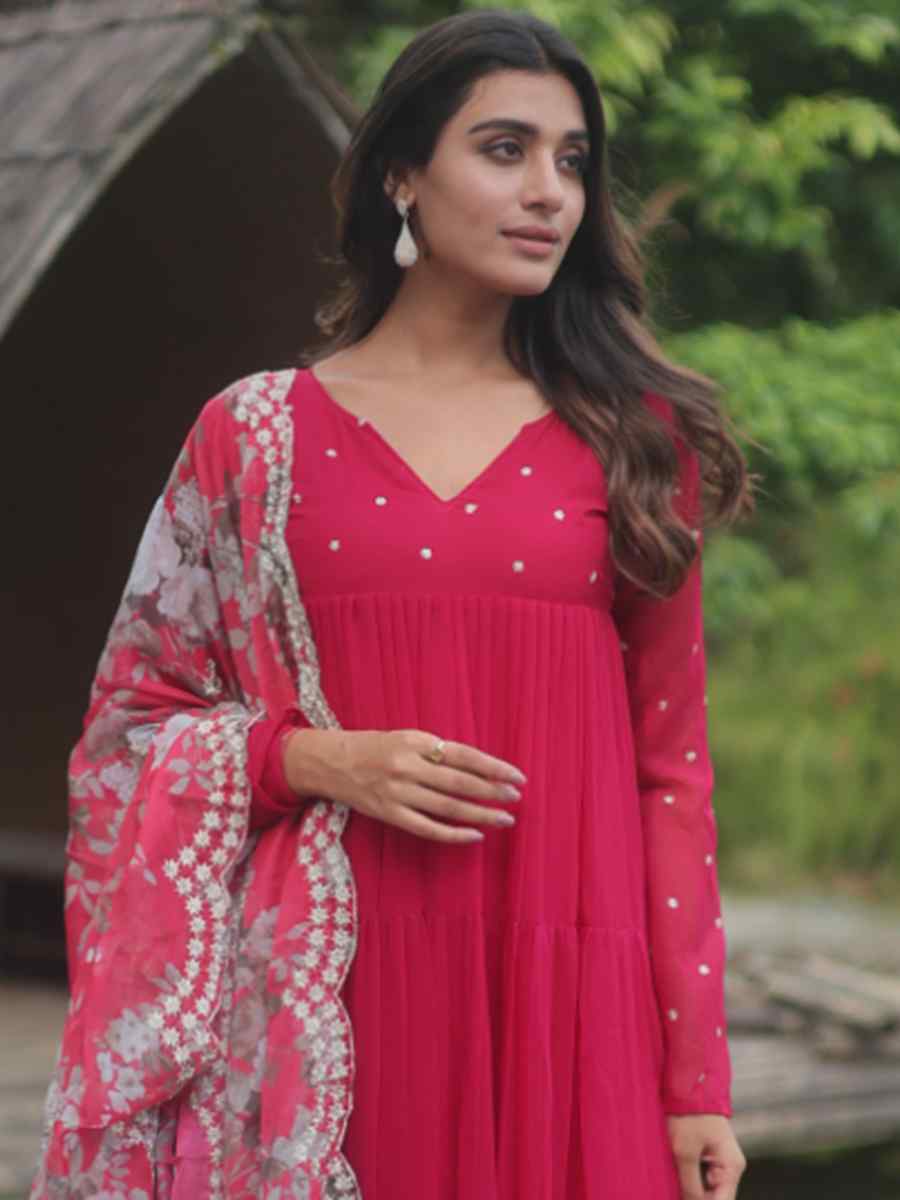 Rani Faux Blooming Embroidered Festival Casual Ready Anarkali Salwar Kameez