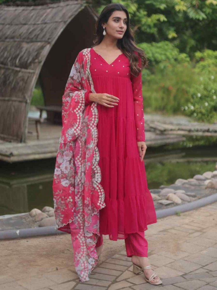 Rani Faux Blooming Embroidered Festival Casual Ready Anarkali Salwar Kameez