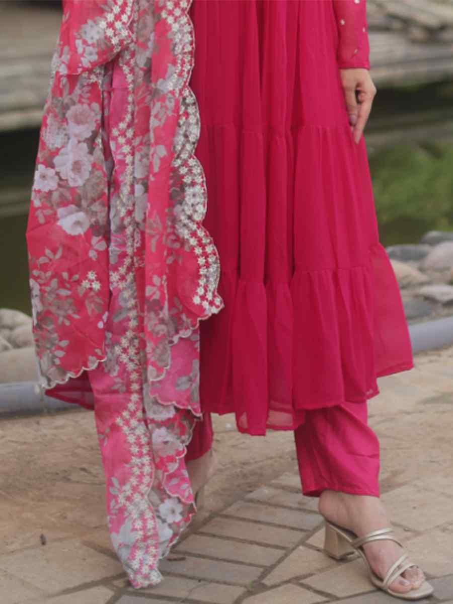 Rani Faux Blooming Embroidered Festival Casual Ready Anarkali Salwar Kameez