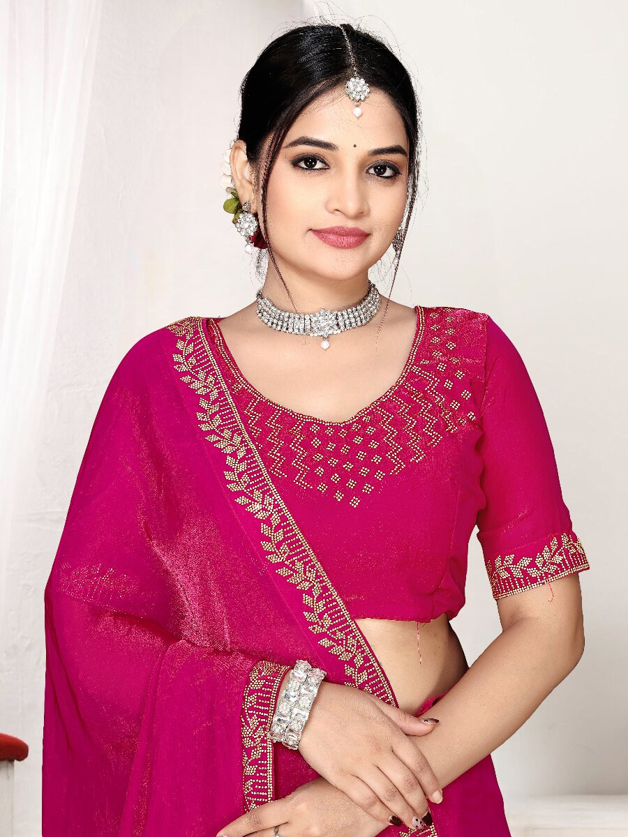 Rani Fendi satin silk Zircon Stone Embroidery Festival Wedding Fancy Classic Heavy Border Saree