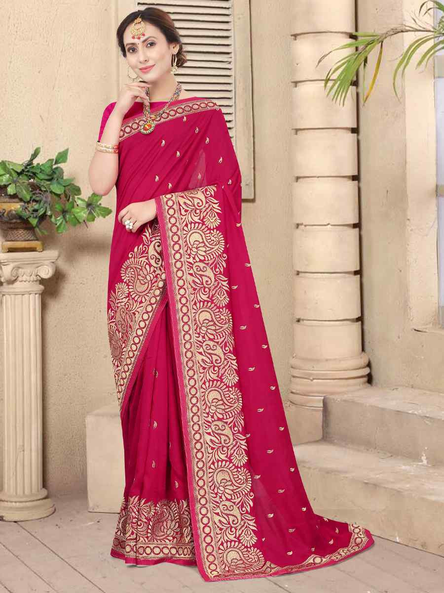 Rani Handwoven Party Bridal Reception Festival Wedding Fancy Heavy Border Saree