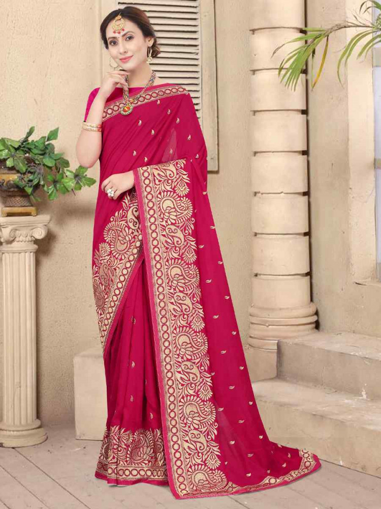 Image of Rani Handwoven Party Bridal Reception Festival Wedding Fancy Heavy Border Saree