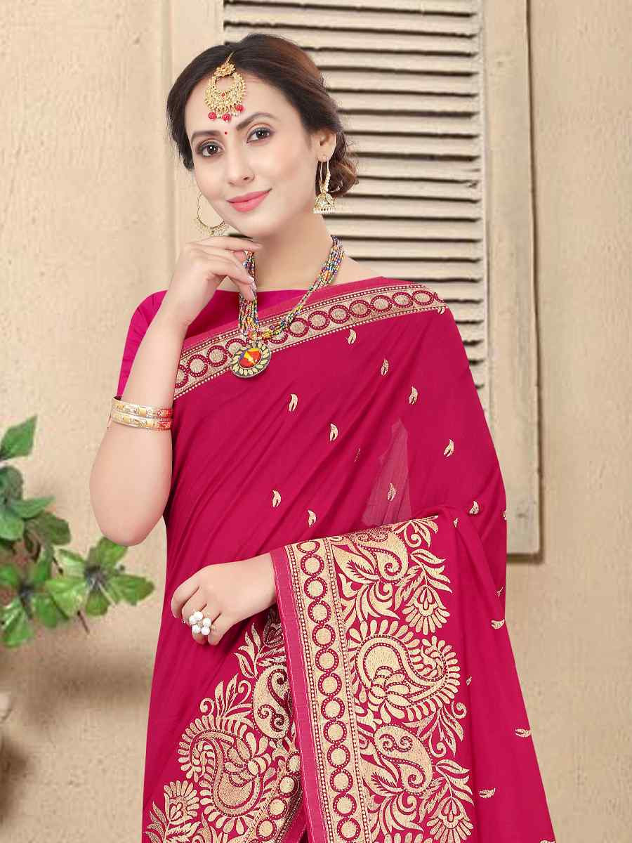 Rani Handwoven Party Bridal Reception Festival Wedding Fancy Heavy Border Saree