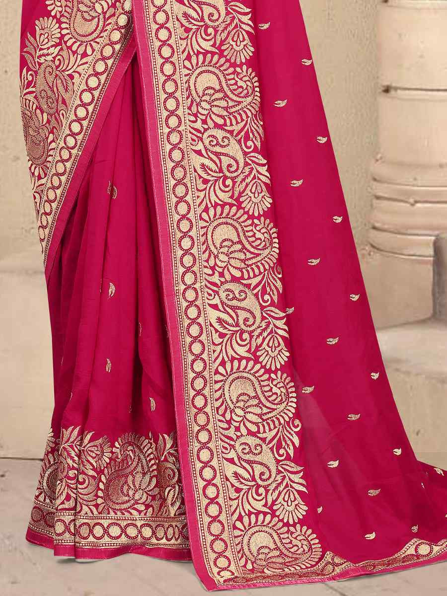 Rani Handwoven Party Bridal Reception Festival Wedding Fancy Heavy Border Saree