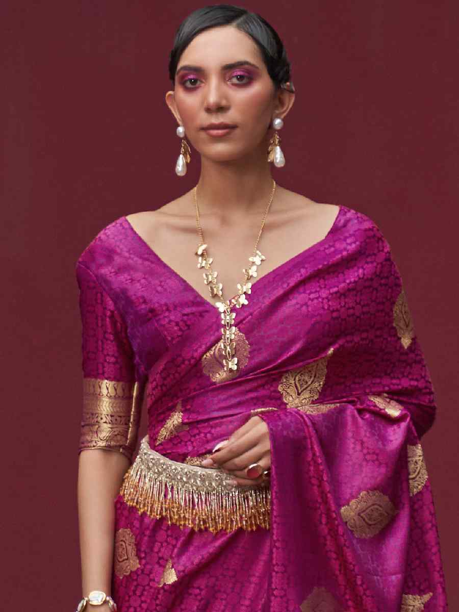 Rani Nylon Satin Handwoven Party Festival Classic Style Saree