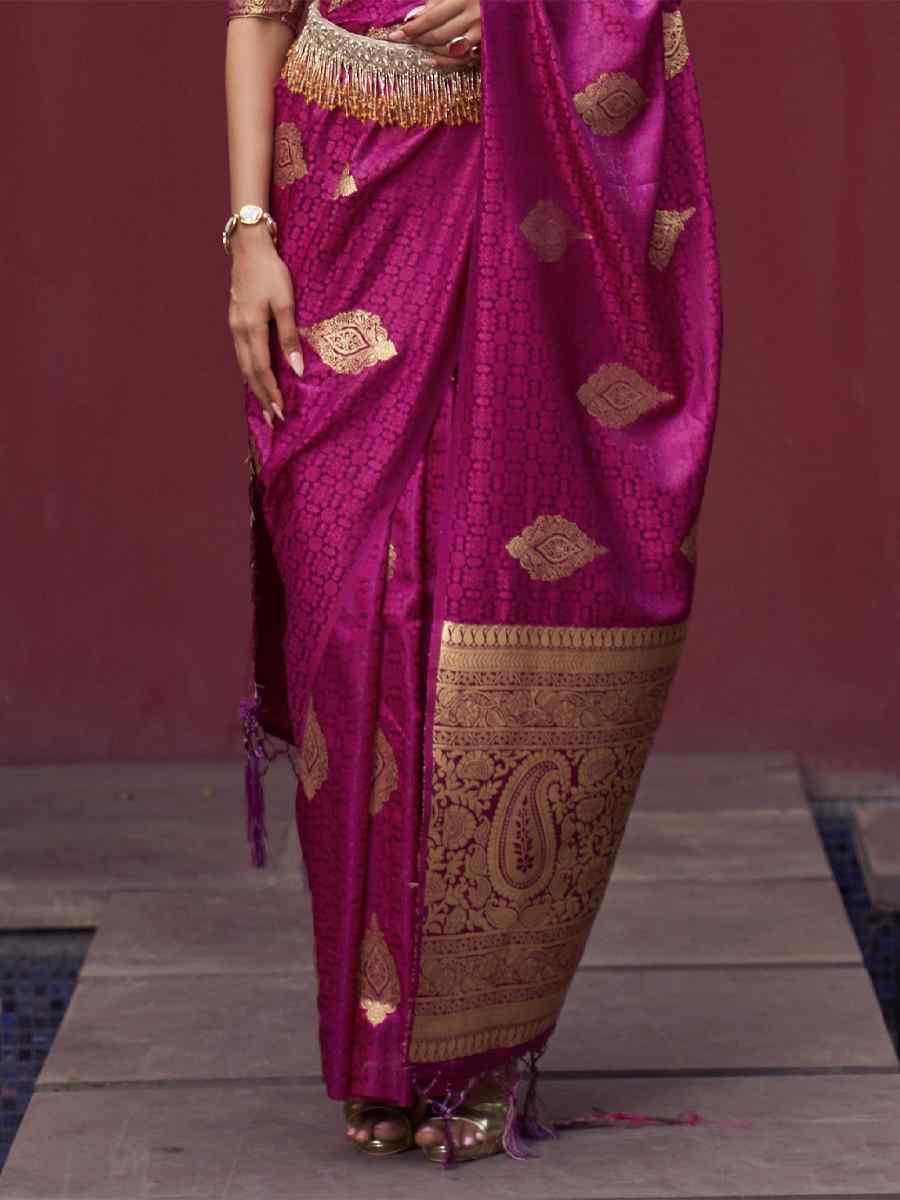 Rani Nylon Satin Handwoven Party Festival Classic Style Saree