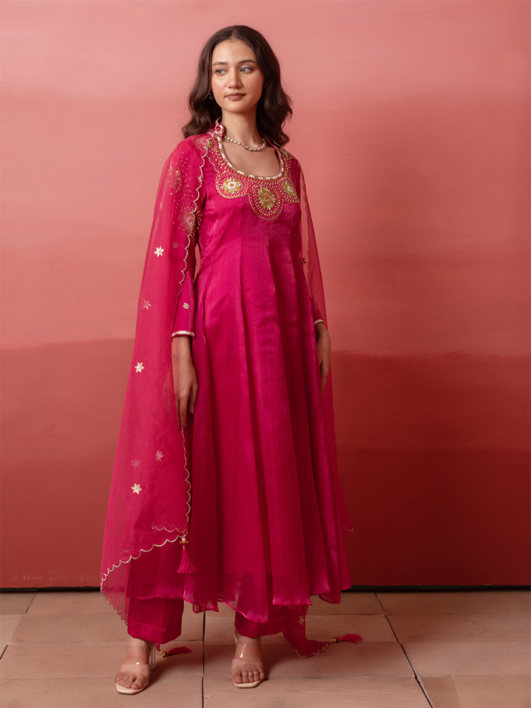Image of Rani Organza Embroidery Wedding Party Festival Casual Ready Anarkali Pant Salwar Kameez