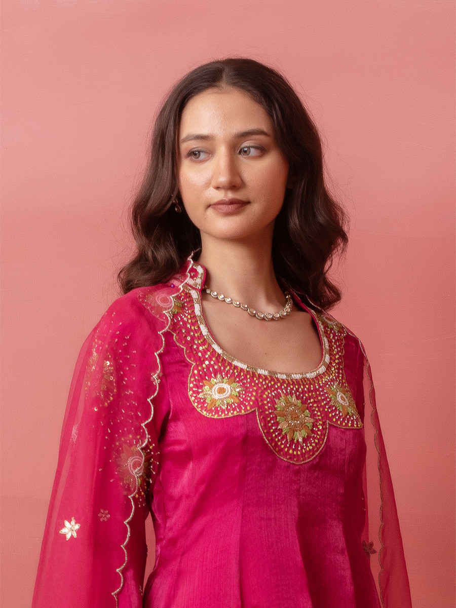 Rani Organza Embroidery Wedding Party Festival Casual Ready Anarkali Pant Salwar Kameez