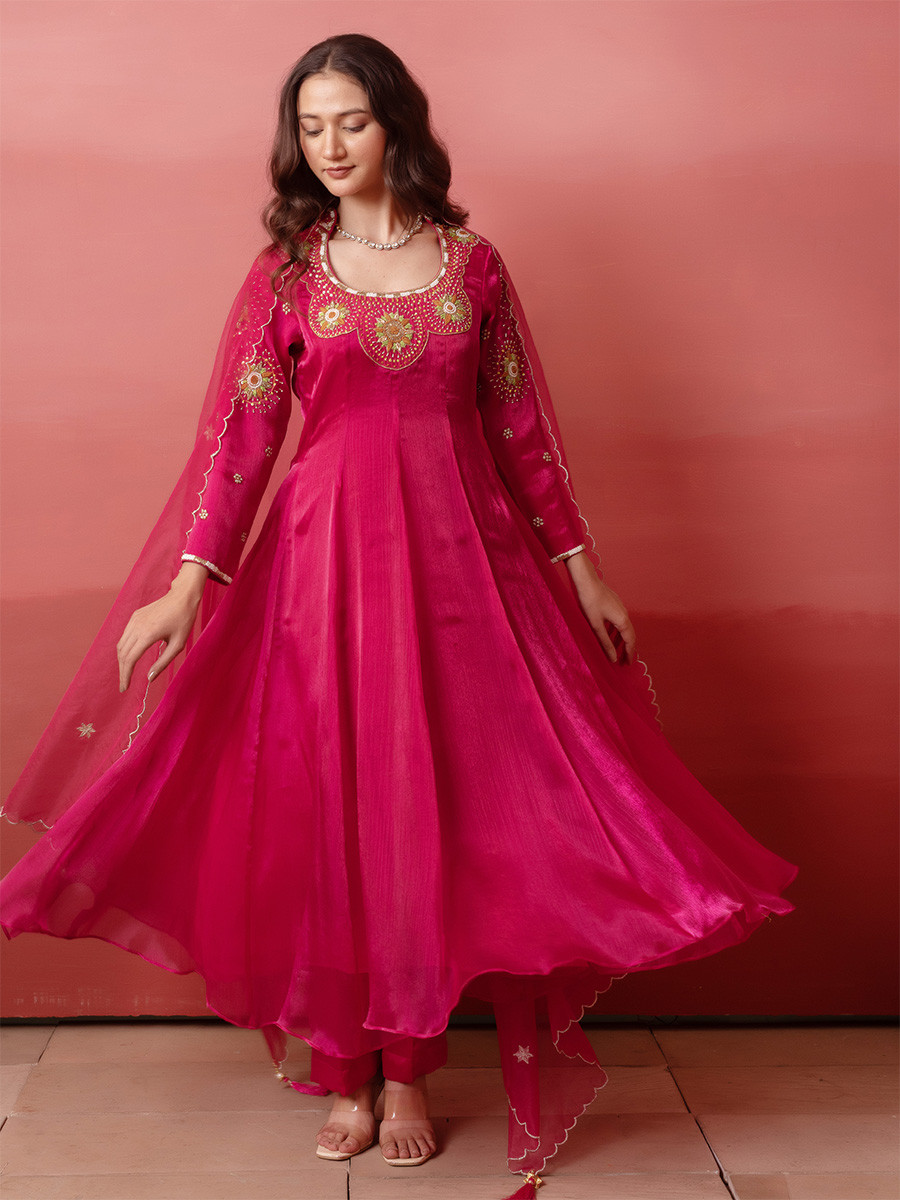 Rani Organza Embroidery Wedding Party Festival Casual Ready Anarkali Pant Salwar Kameez