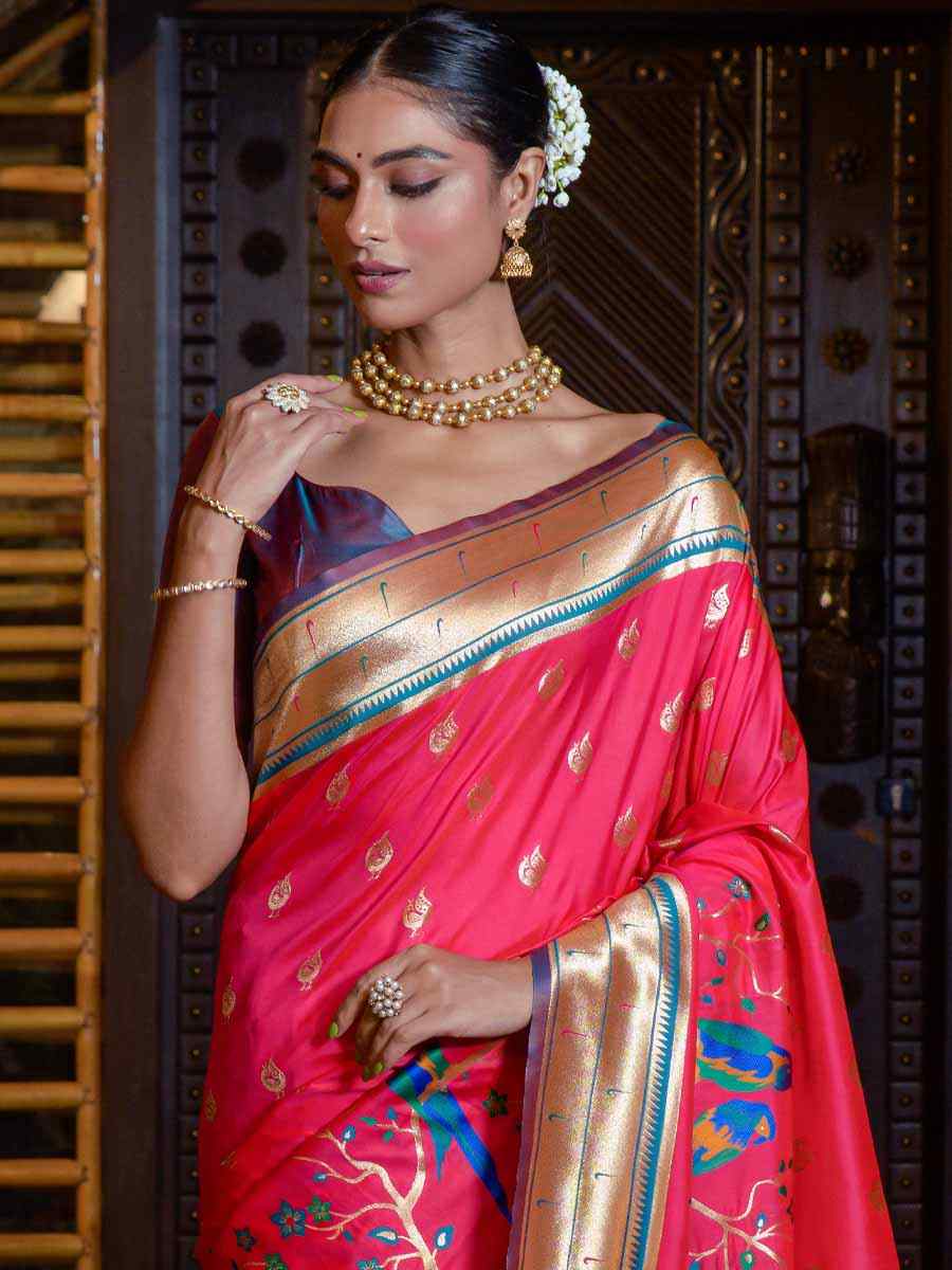 Rani Paithani Silk Handwoven Wedding Festival Heavy Border Saree