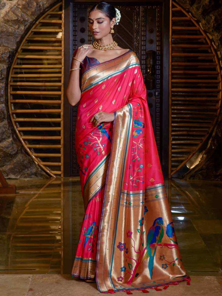 Rani Paithani Silk Handwoven Wedding Festival Heavy Border Saree