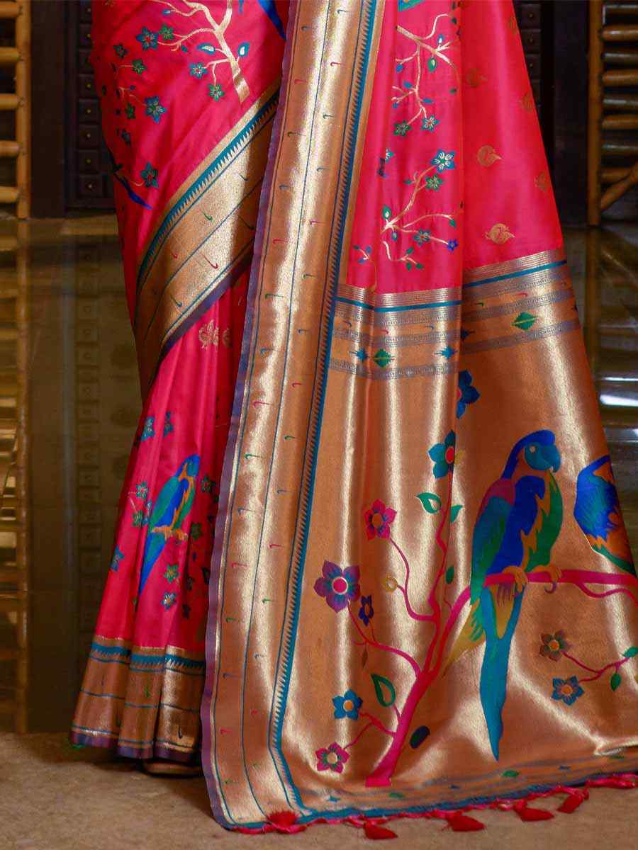 Rani Paithani Silk Handwoven Wedding Festival Heavy Border Saree