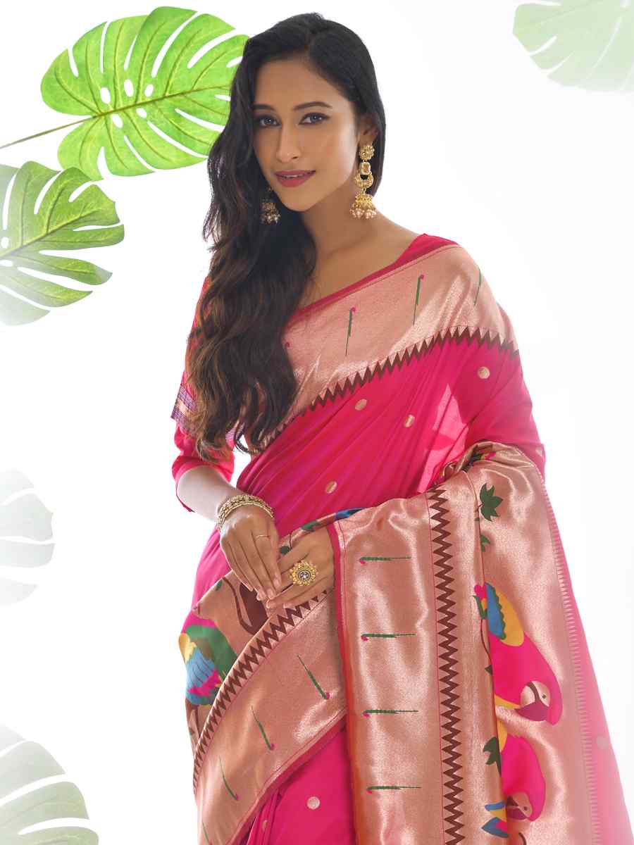 Rani Paithani Silk Handwoven Wedding Festival Heavy Border Saree
