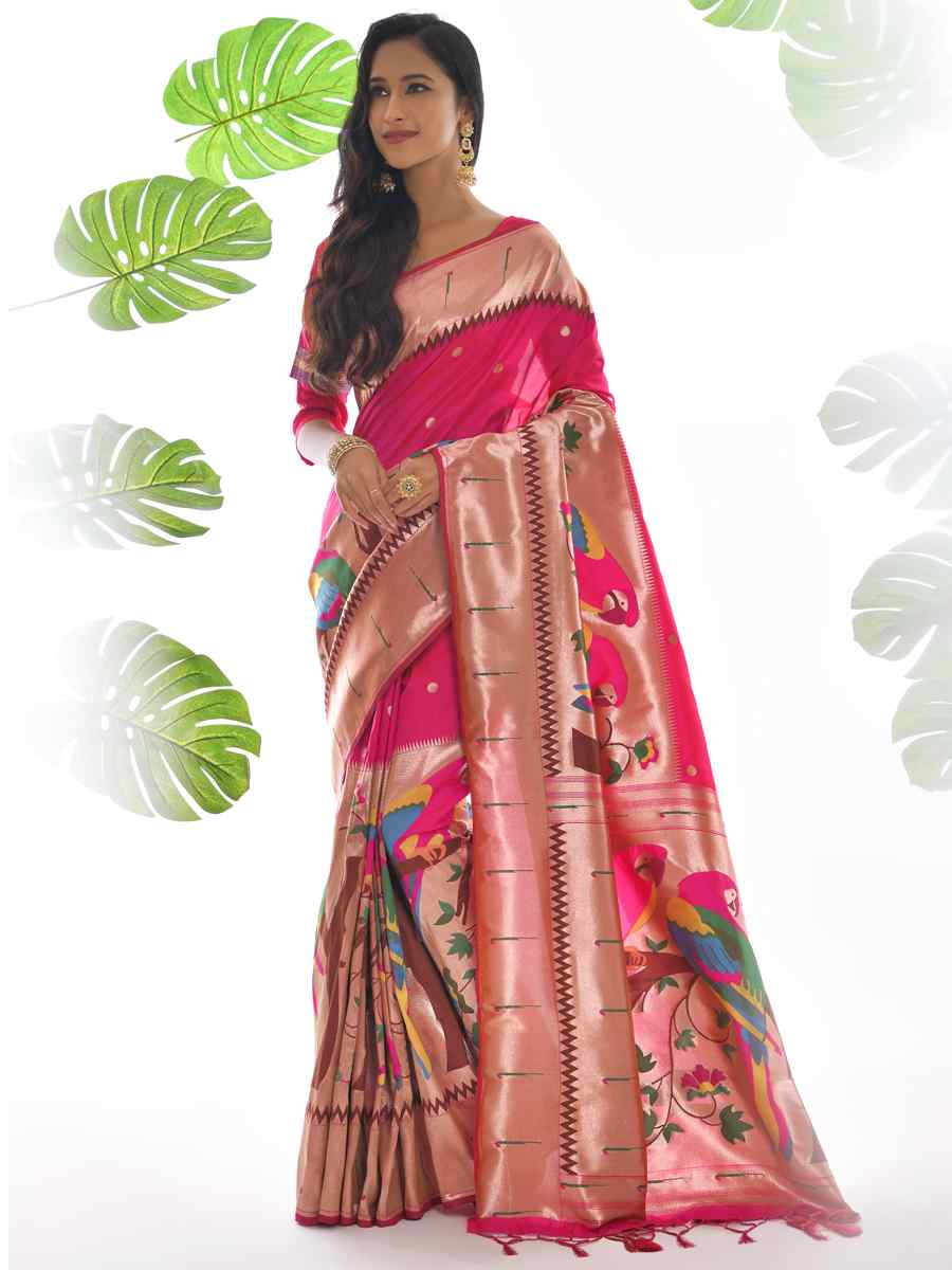 Rani Paithani Silk Handwoven Wedding Festival Heavy Border Saree