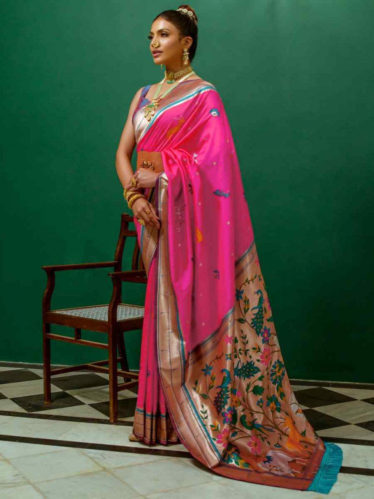 Rani Paithani Silk Handwoven Wedding Festival Heavy Border Saree