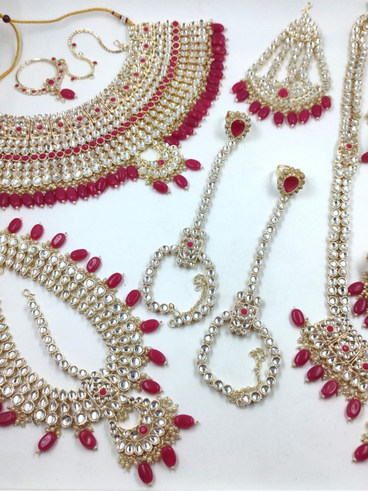 Rani Pink Alloy Bridal Wear Kundan Necklace