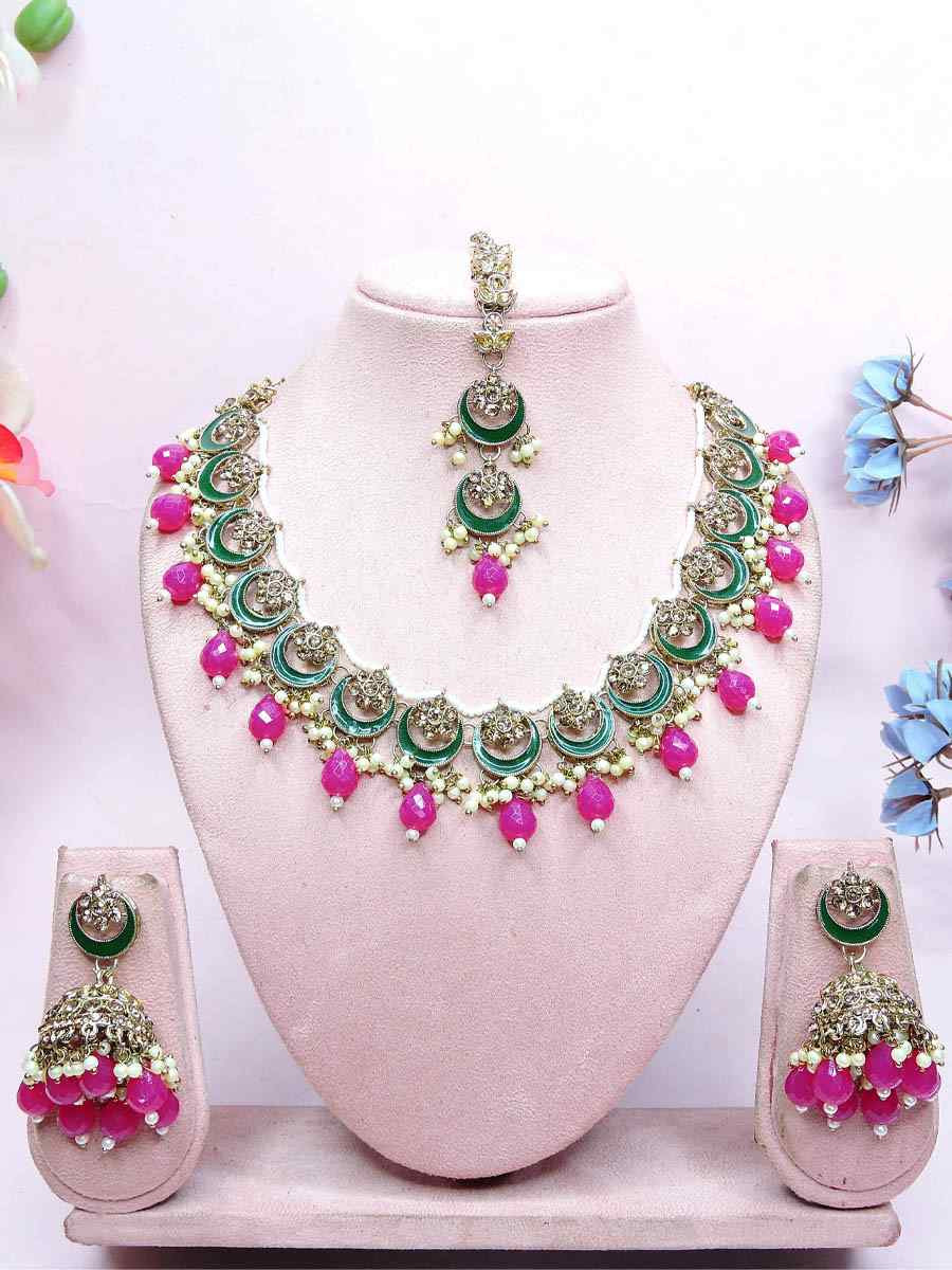 Rani Pink Alloy Metal Festival Wear Kundan Necklace