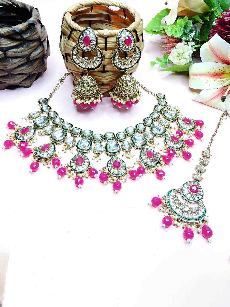 Rani Pink Alloy Metal Festival Wear Kundan Necklace