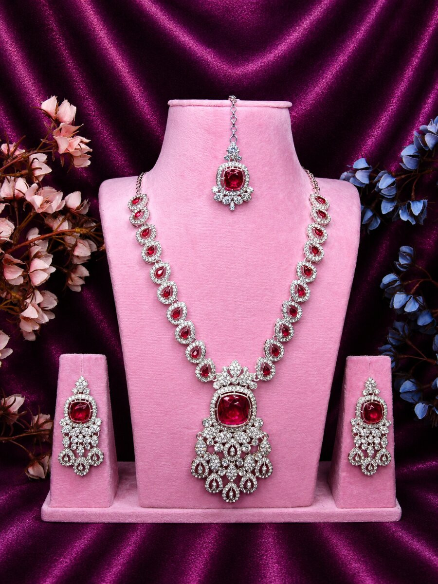 Rani Pink Alloy Metal Gemstone Festival Party Wedding Necklace