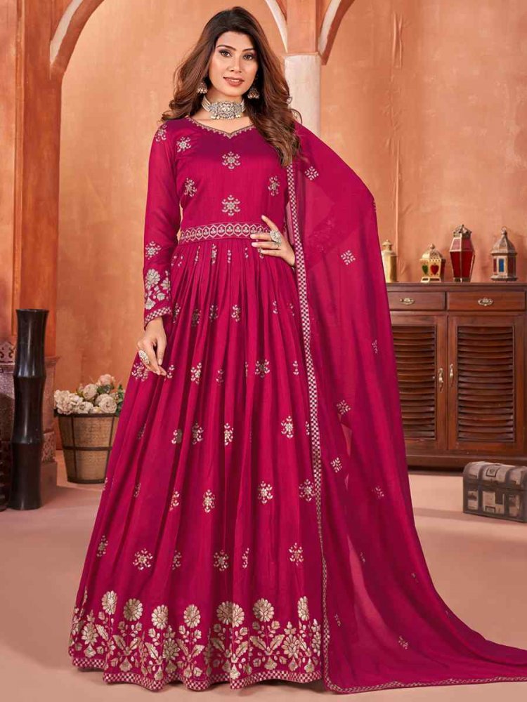 Rani Pink Art Silk Embroidered Bridesmaid Wedding Anarkali Salwar Kameez