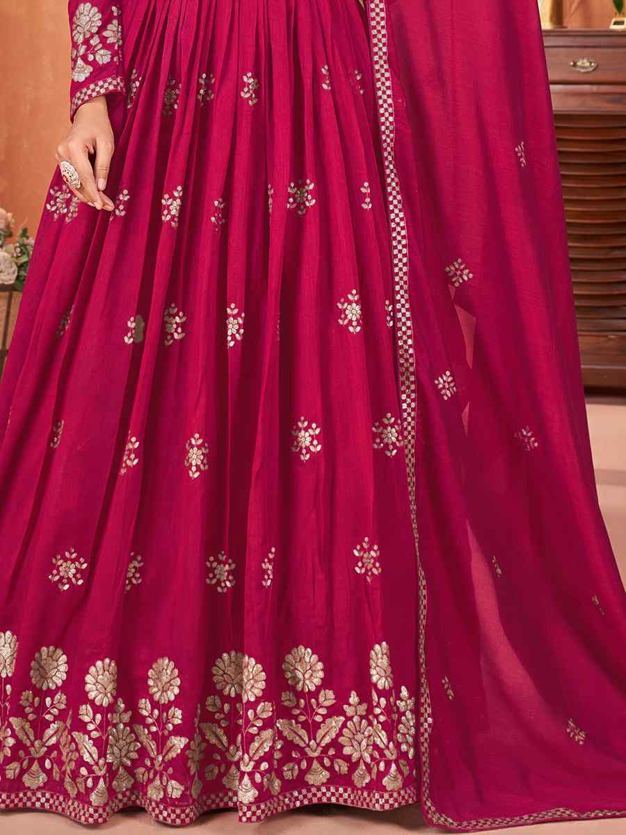 Rani Pink Art Silk Embroidered Bridesmaid Wedding Anarkali Salwar Kameez