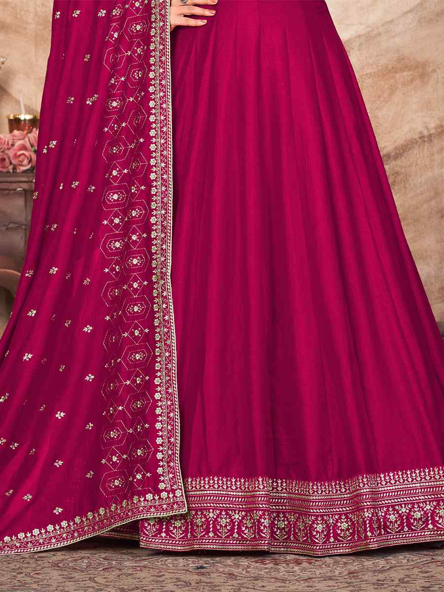 Rani Pink Art Silk Embroidered Festival Wedding Anarkali Salwar Kameez