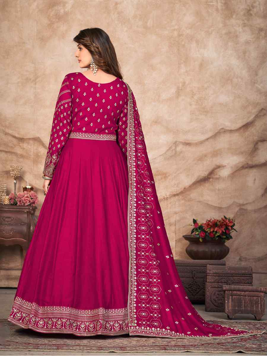 Rani Pink Art Silk Embroidered Festival Wedding Anarkali Salwar Kameez