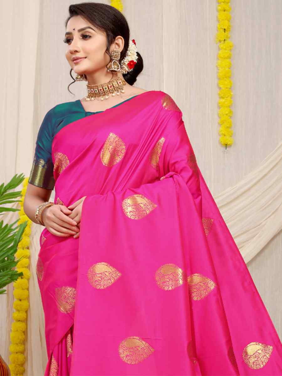 Rani Pink Banarasi Silk Handwoven Festival Casual Heavy Border Saree