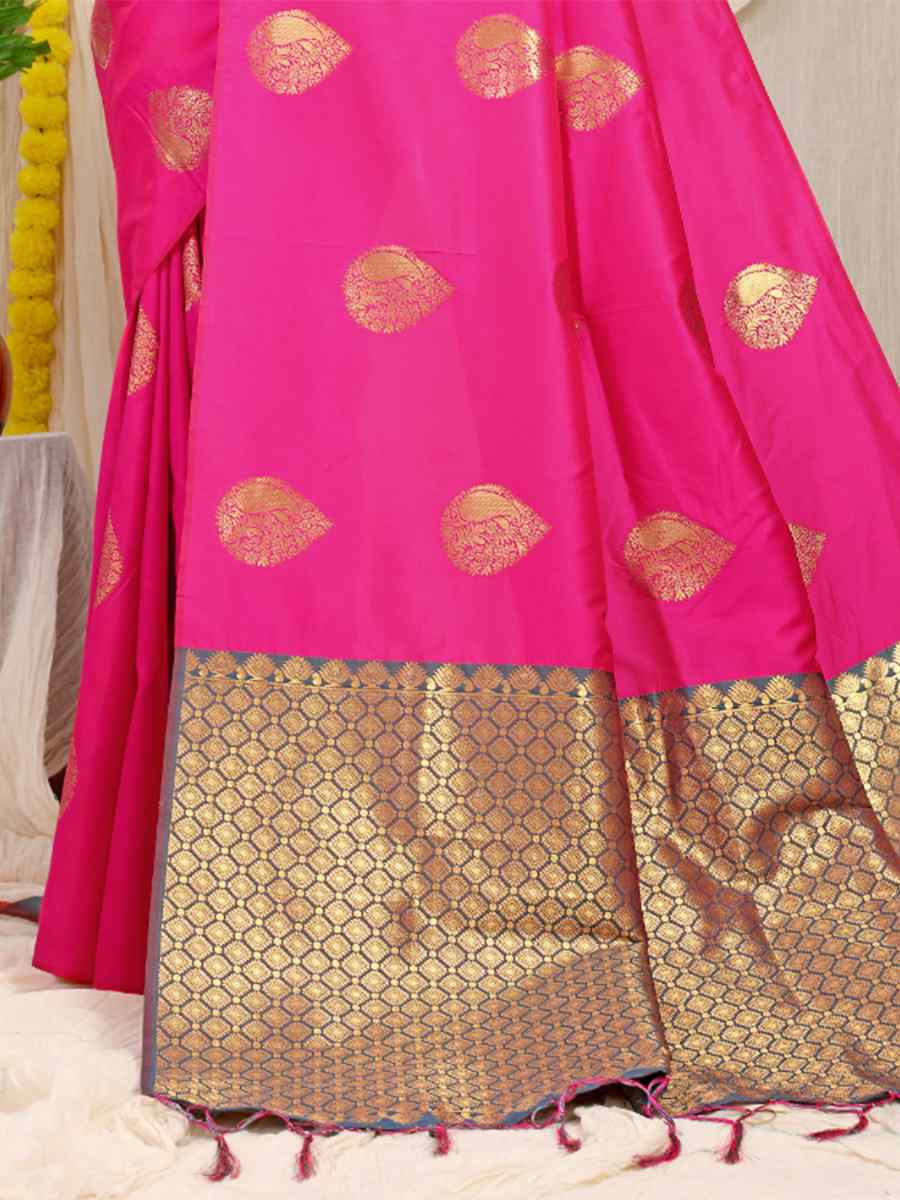 Rani Pink Banarasi Silk Handwoven Festival Casual Heavy Border Saree