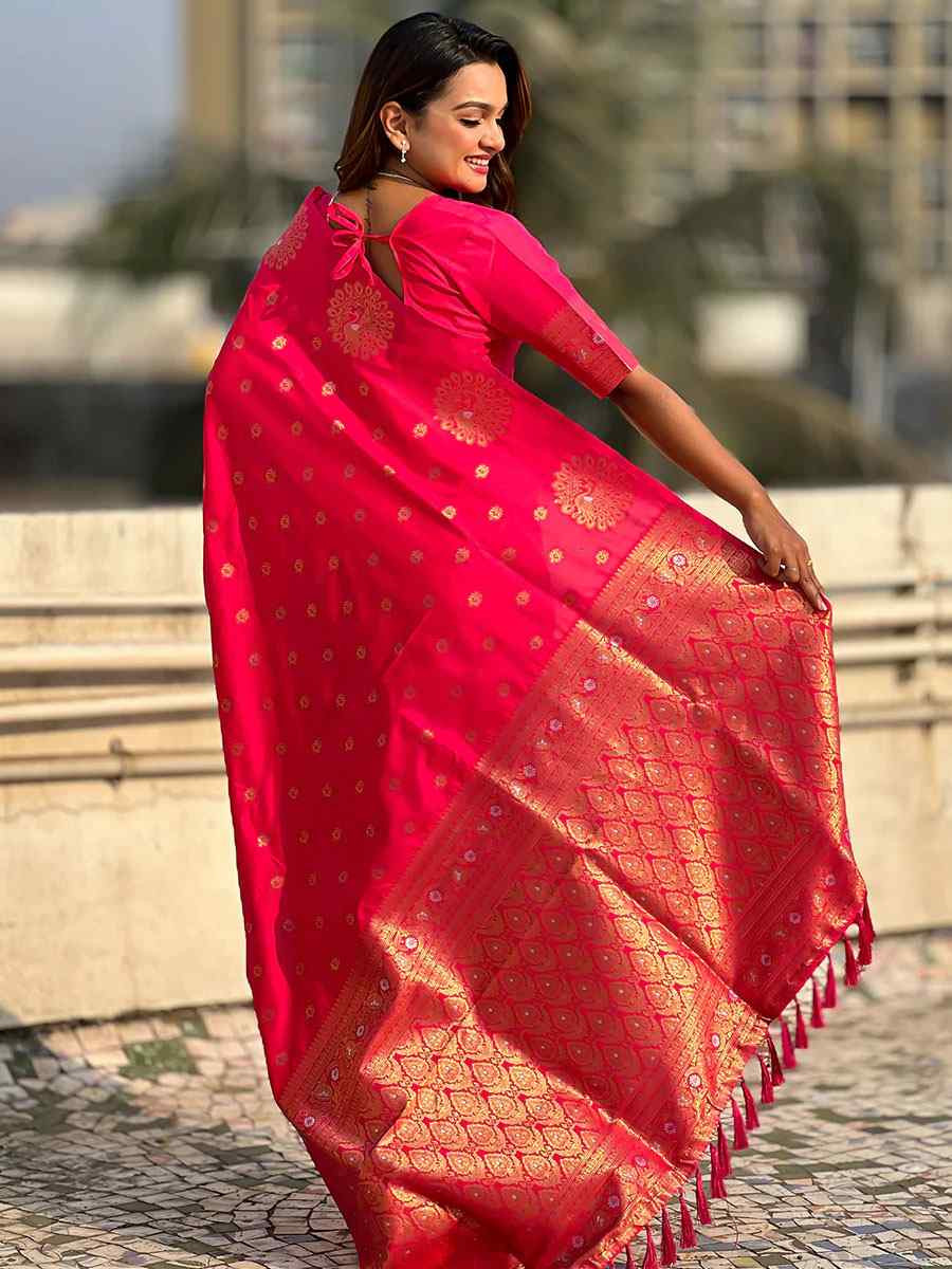 Rani Pink Banarasi Silk Handwoven Festival Wedding Fancy Heavy Border Saree