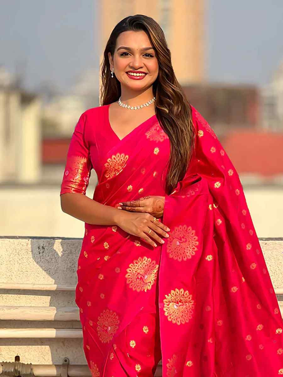 Rani Pink Banarasi Silk Handwoven Festival Wedding Fancy Heavy Border Saree