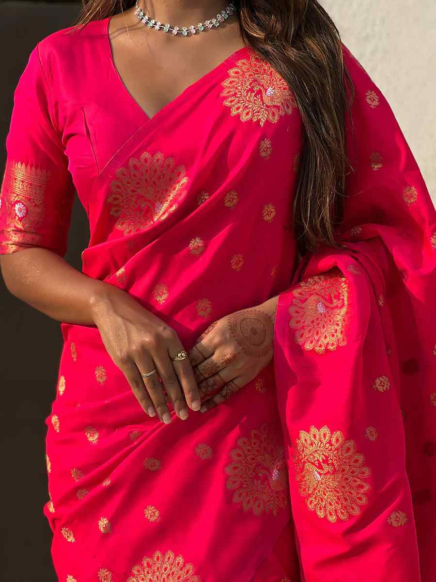 Rani Pink Banarasi Silk Handwoven Festival Wedding Fancy Heavy Border Saree
