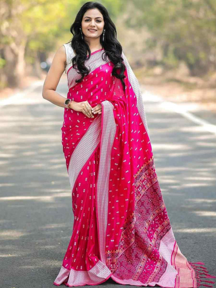Image of Rani Pink Banarasi Silk Handwoven Festival Wedding Fancy Heavy Border Saree