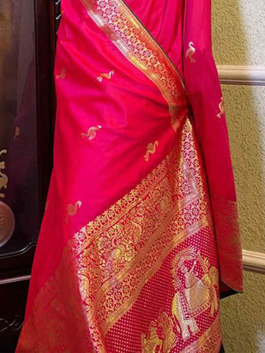 Rani Pink Banarasi Silk Handwoven Festival Wedding Fancy Heavy Border Saree