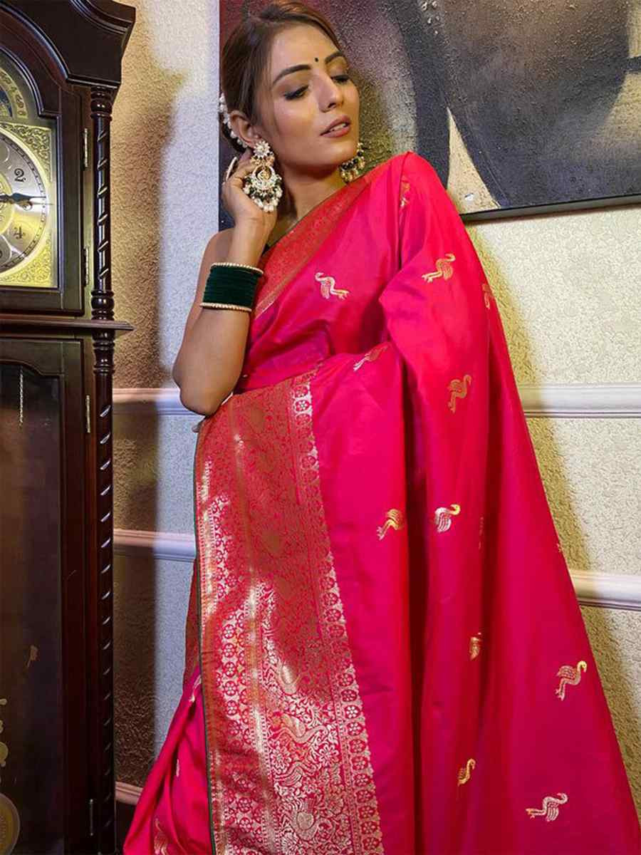 Rani Pink Banarasi Silk Handwoven Festival Wedding Fancy Heavy Border Saree
