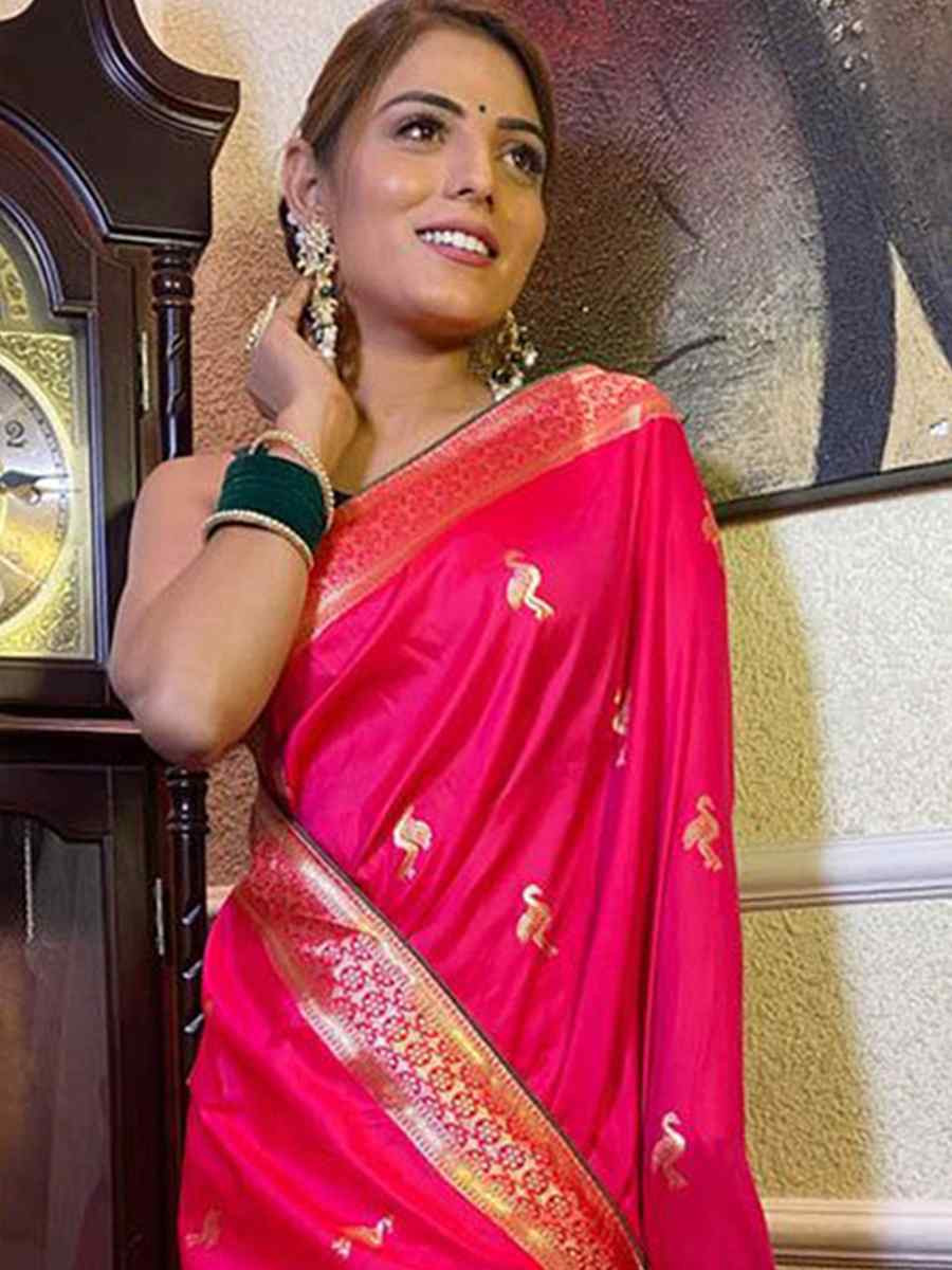Rani Pink Banarasi Silk Handwoven Festival Wedding Fancy Heavy Border Saree