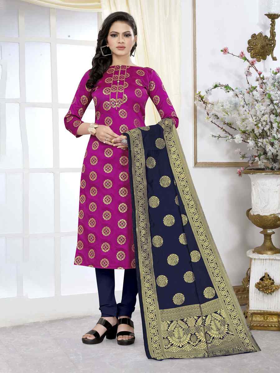 Rani Pink Banarasi Silk Handwoven Wedding Festival Churidar Salwar Kameez