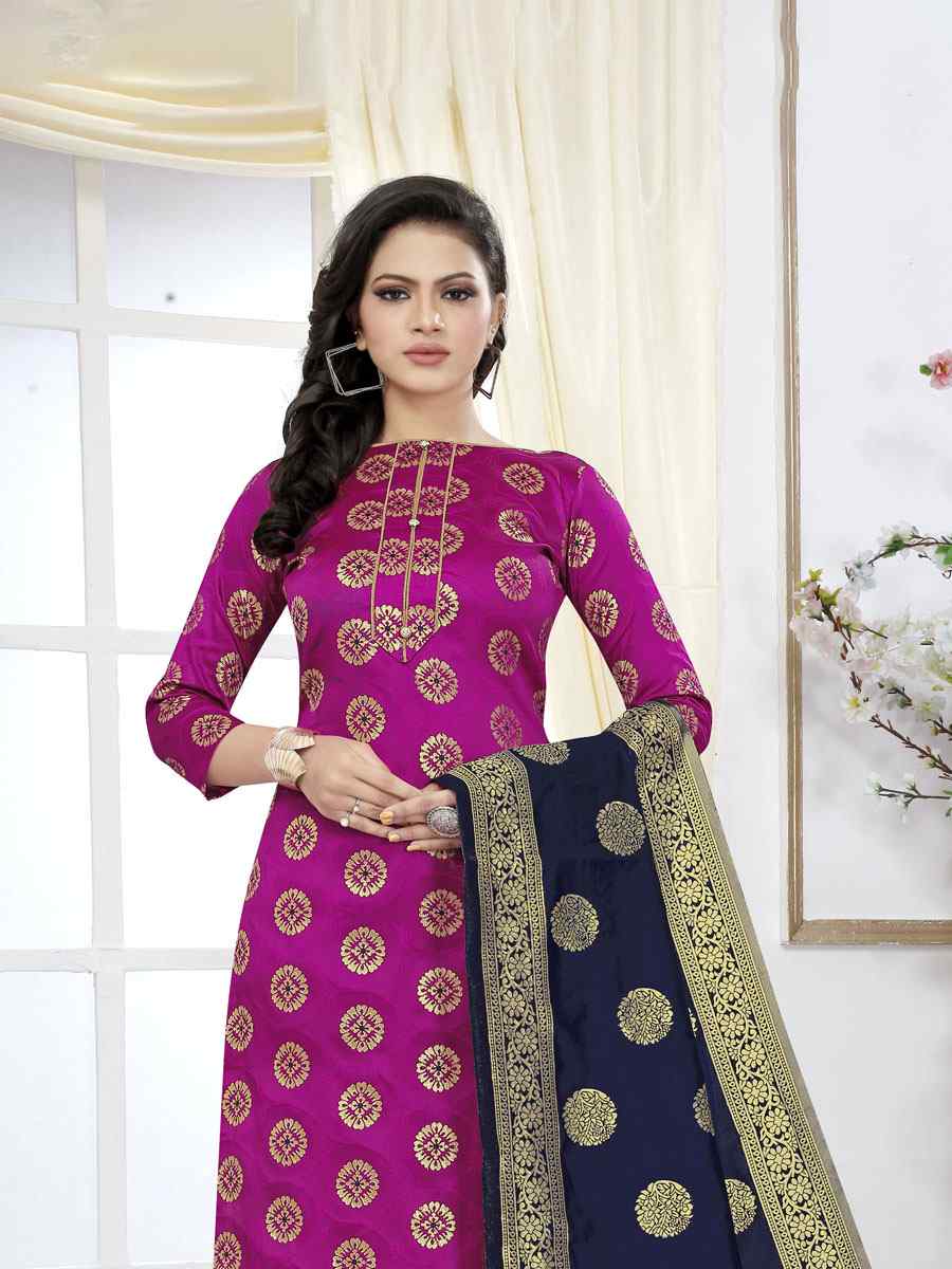 Rani Pink Banarasi Silk Handwoven Wedding Festival Churidar Salwar Kameez
